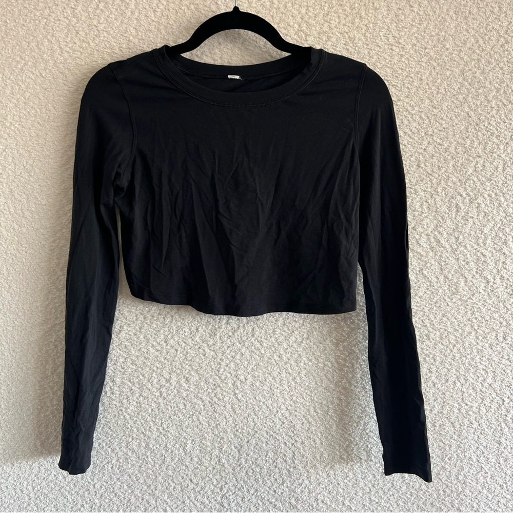 Lululemon Pima Cotton Women’s Black Cruiser‎ Cropped Long Sleeve Top Size Small